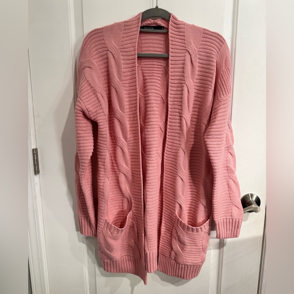 Elegant Pink Cable Knit Cardigan